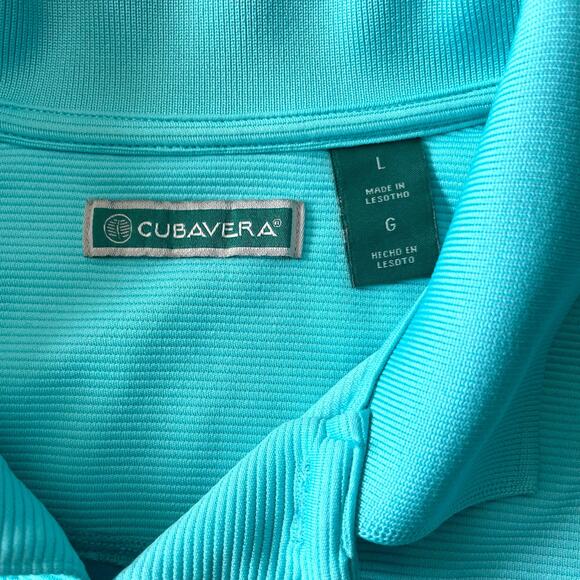 Cubavera Mens Shirt Size Large Solid Texture Polo Short Sleeve Blue Curacoa - Picture 2 of 7